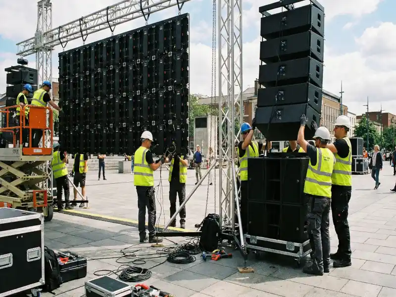 Système de sonorisation line array L-Acoustics pour concert et fan zone